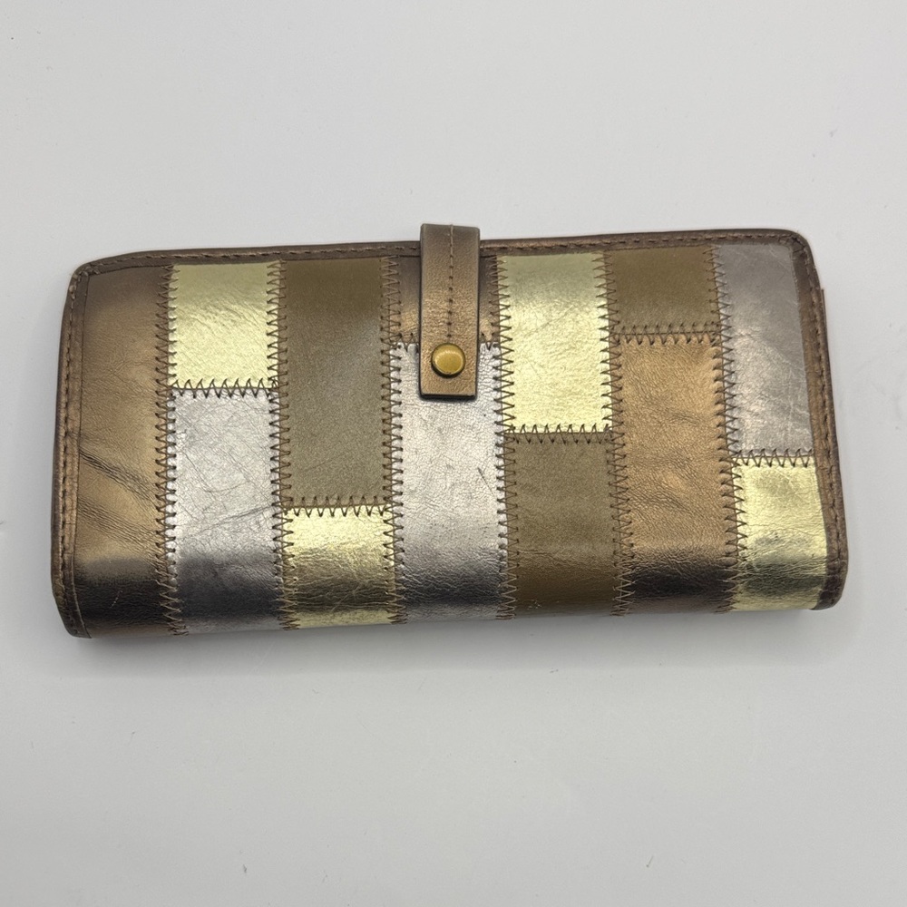 Genuine Leather Patchwork Metallic Long Wallet Go… - image 1